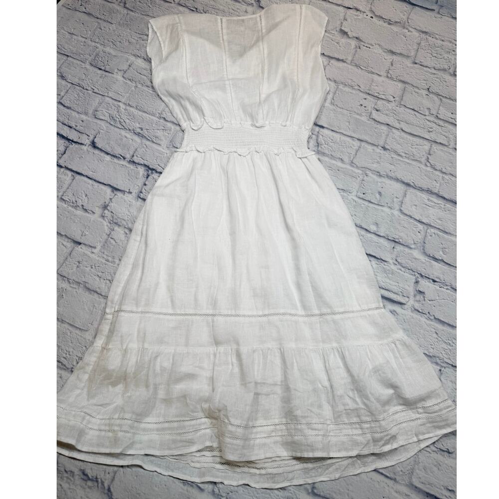 RAILS ASHLYN White MIDI Dress Linen Lace Detail Smocked elastic Waist Sz M A599 - Picture 3 of 6